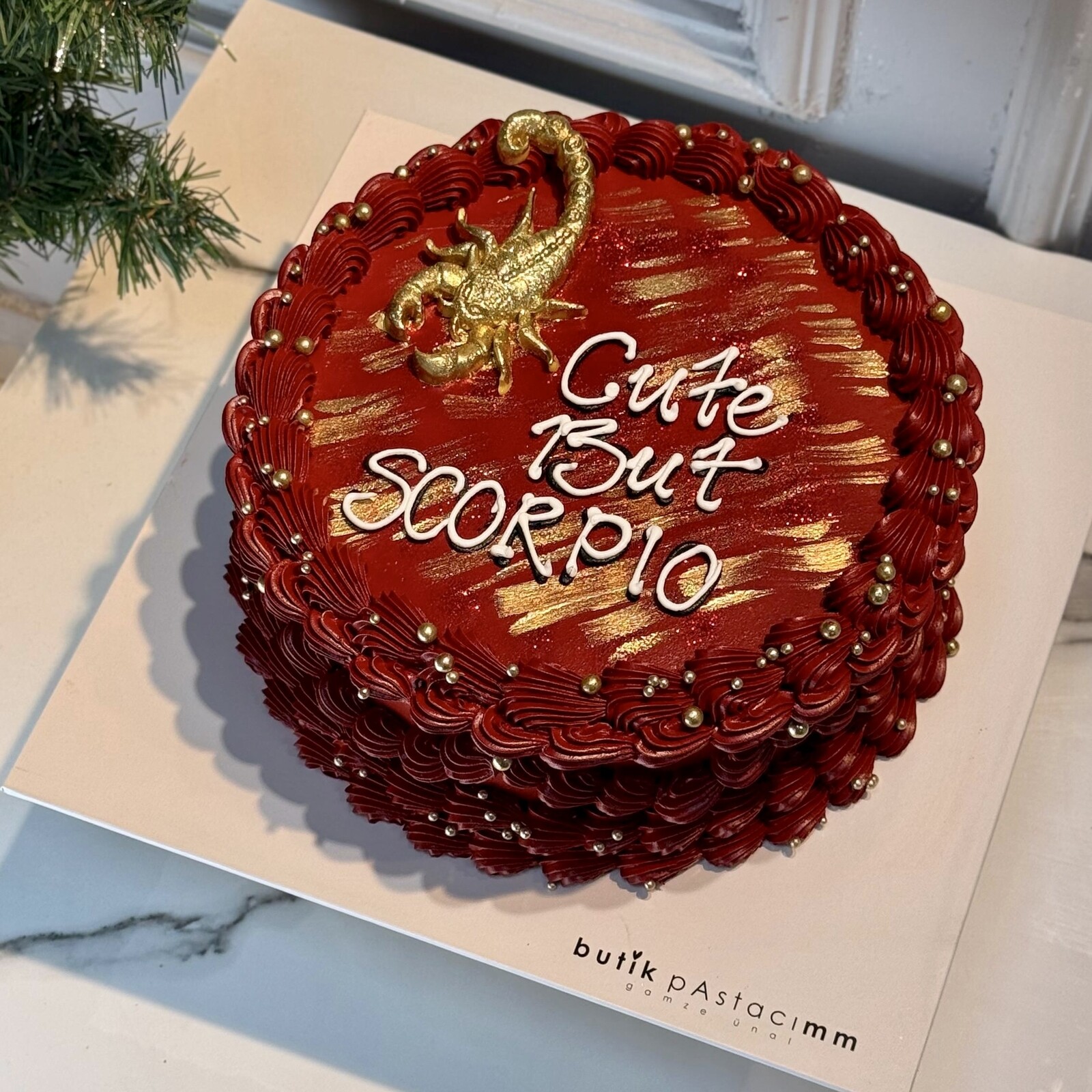 Akrep Burcuna Özel Yazılı Pasta (Kırmızı)