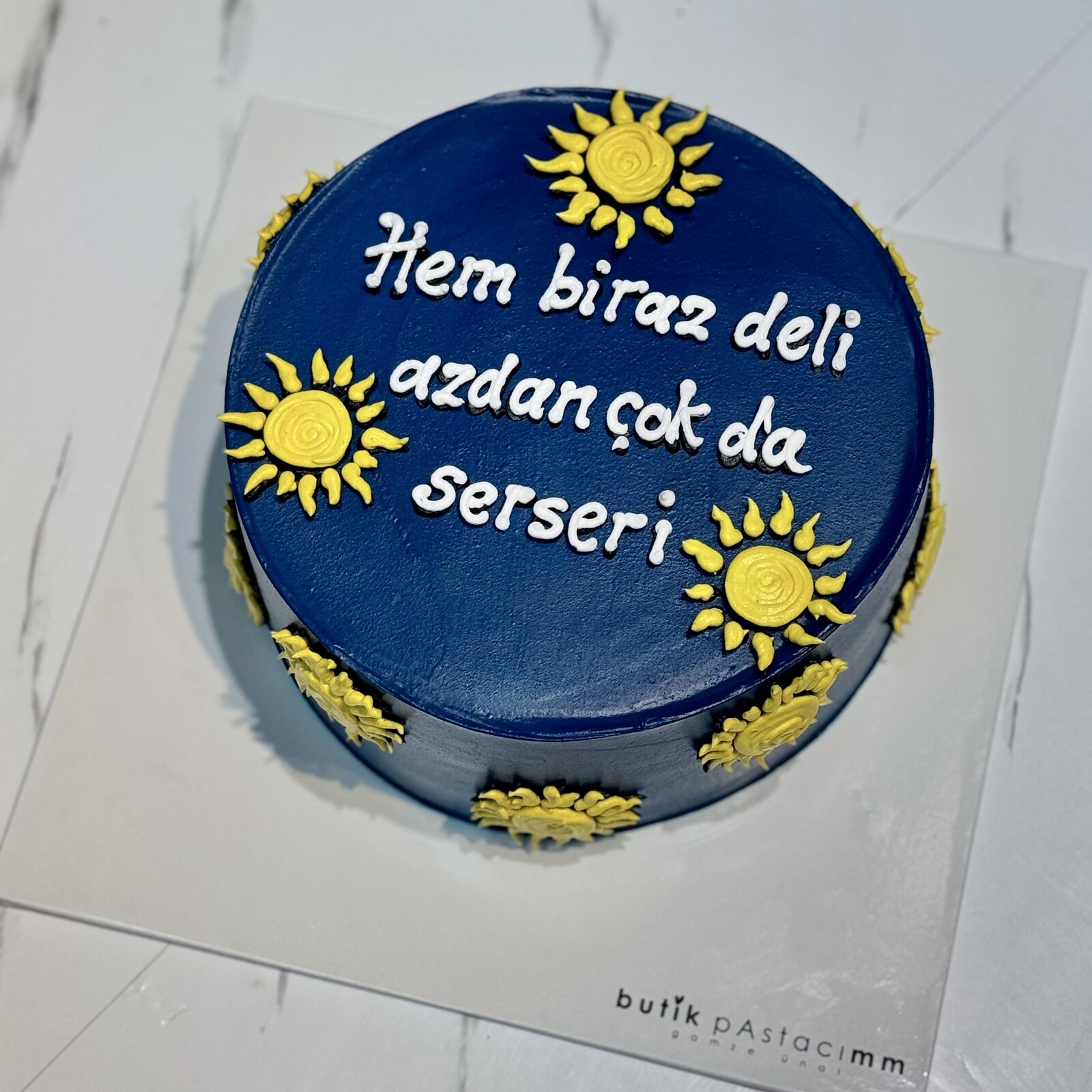Güneş Çizimli Yazılı Pasta