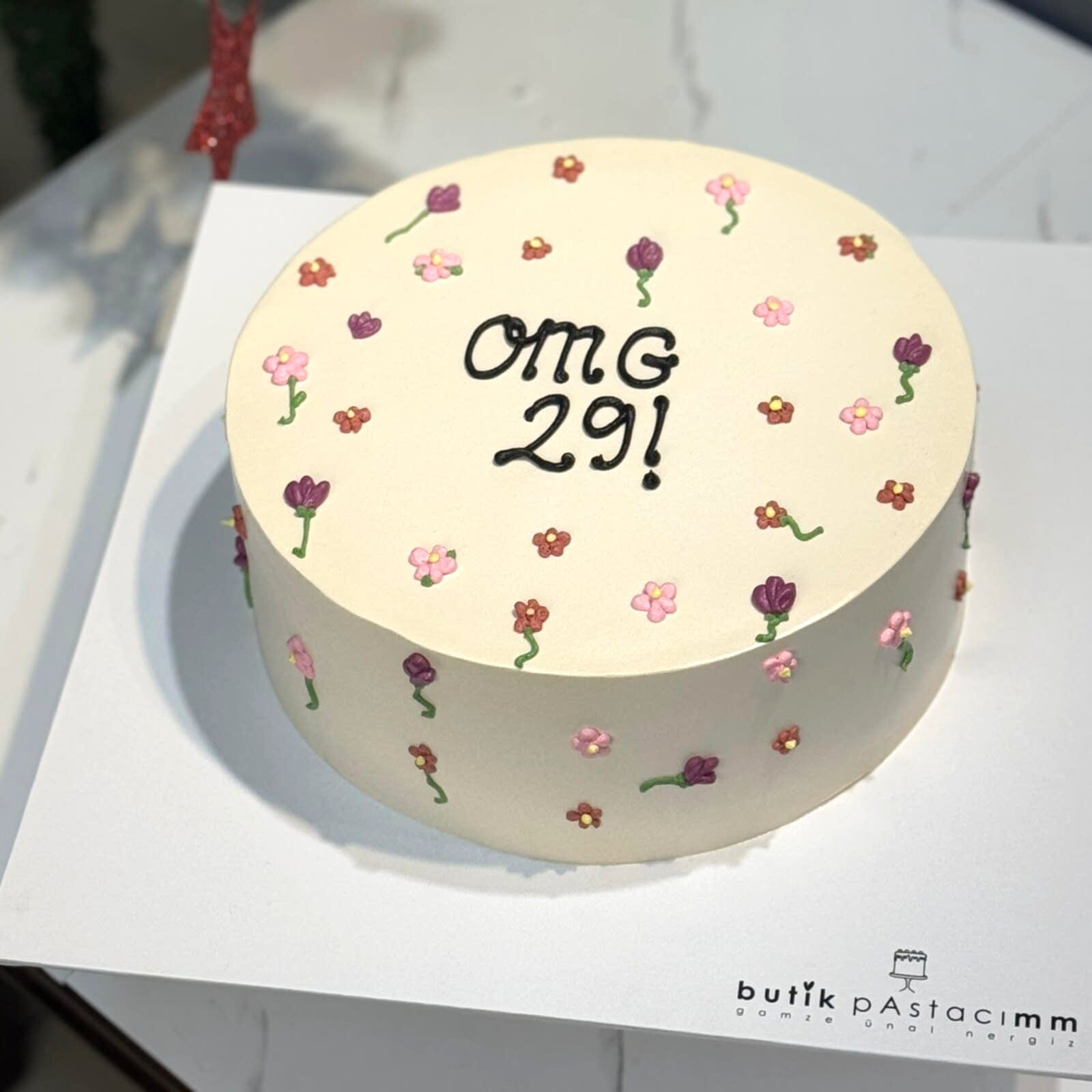 Mini Çiçekli Yazılı Pasta