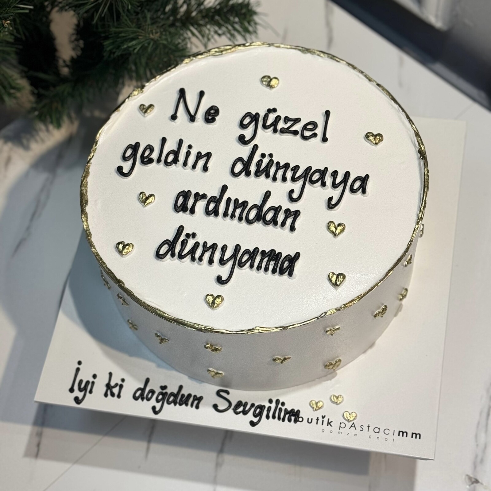 Ne Güzel Geldin Dünyaya Ardından Dünyama Yazılı Minik Kalpli Pasta