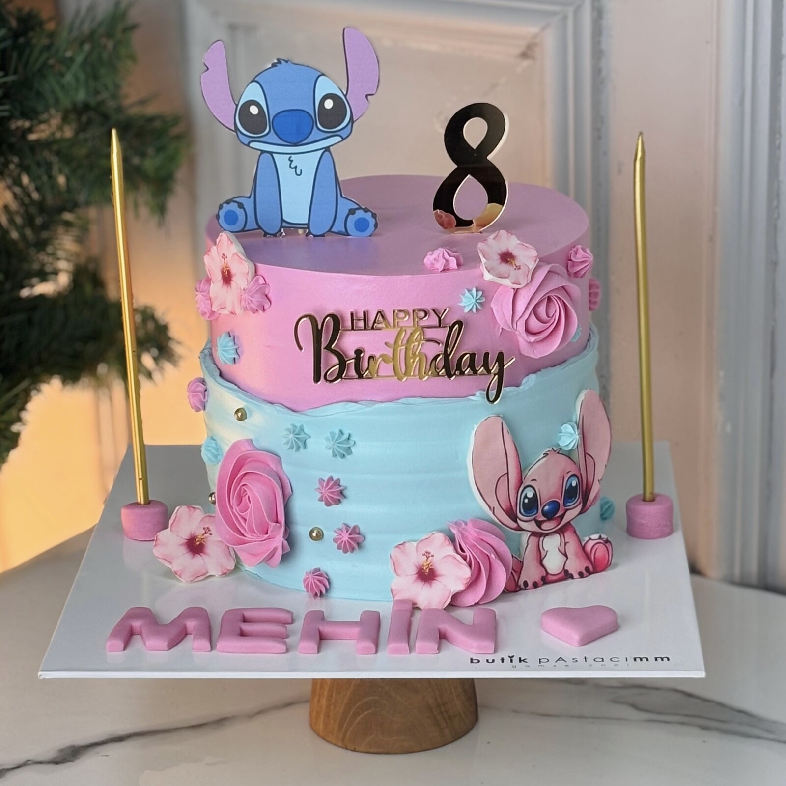 Stitch Temalı Kremalı Doğum Günü Pastası