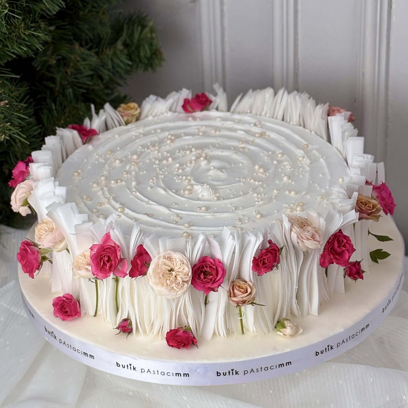 Wafer Paper Çiçekli Düğün-Nişan Pastası