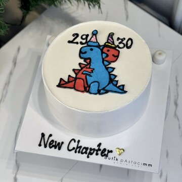 Birbirine Sarılan Dinazor Çizimli Pasta