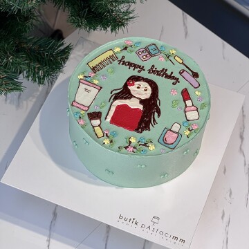 Çizimli Bakımlı Kadın Pastası