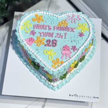 Deniz Temalı Özel Çizimli Mavi Retro Pasta