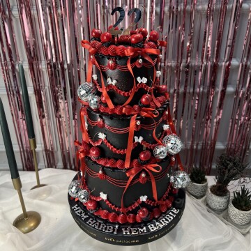 Kırmızı Simli Özel Tasarım Pasta