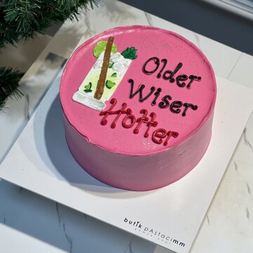 Kokteyl Bardağı Çizimli Yazılı Pasta