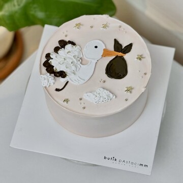 Leylekl Çizimli Cinsiyet Belirleme Pastası (Cinsiyet Partisi - İçinden Renk Çıkan Pasta)