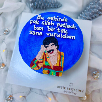 Müslüm Baba Çizimli Yazılı Pasta