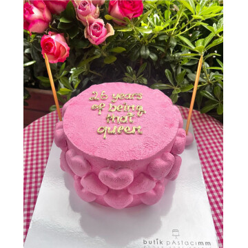 Pembe Kalp Dizaynlı Yazılı Pasta