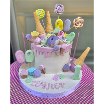 Renkli Dondurma Temalı Tasarım Pasta