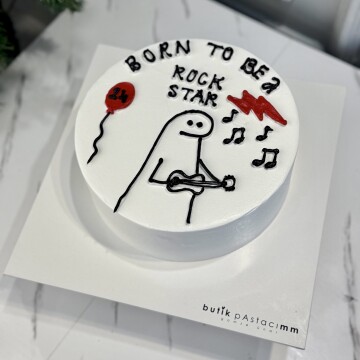 Rockstar Gitar Çizimli Komik Pasta (Rock Müzik Pastası)