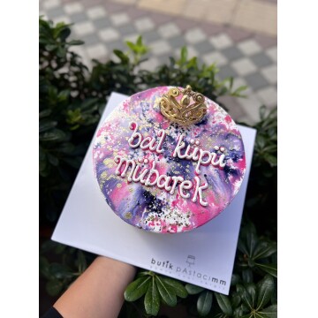 Sulu Boya Dizaynlı Yazılı Pasta