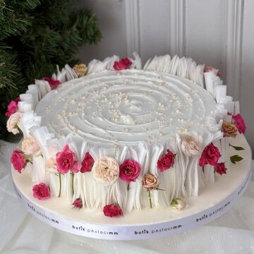 Wafer Paper Çiçekli Düğün-Nişan Pastası